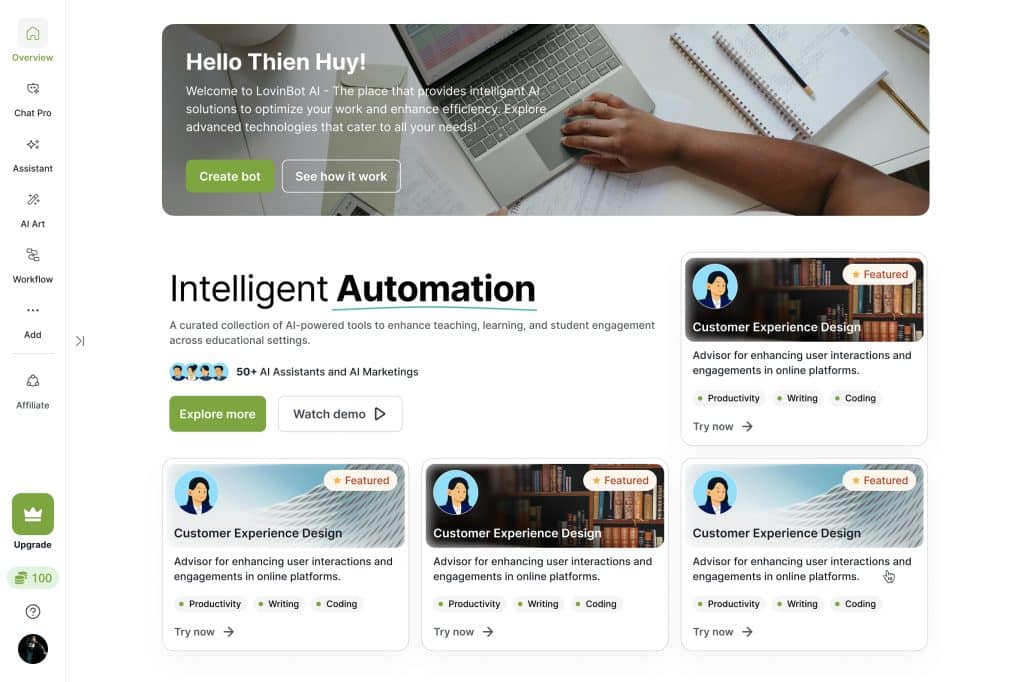 Lovinbot AI chatbot, trợ lý ai
